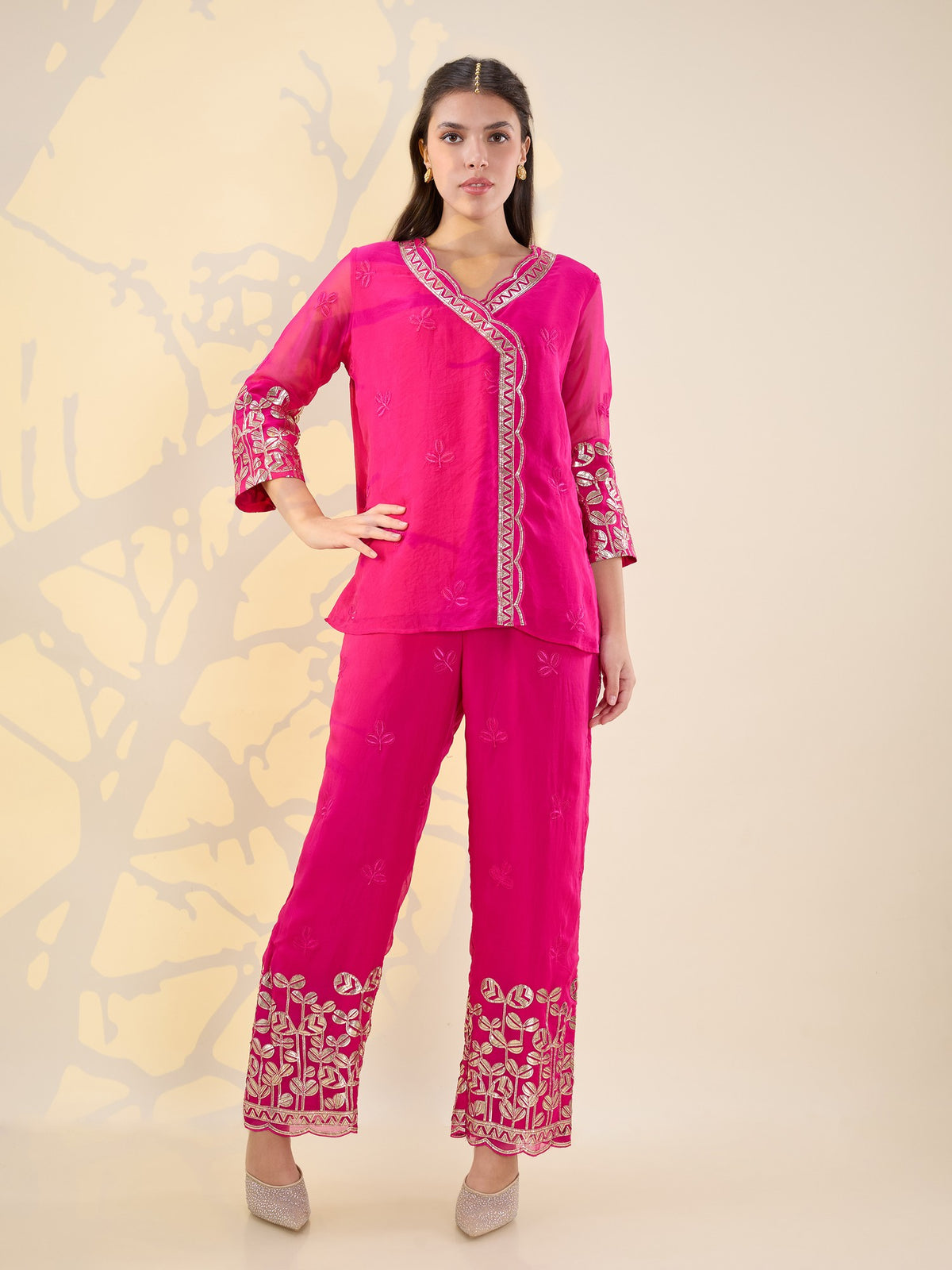 Noor fuscia pink overlap set