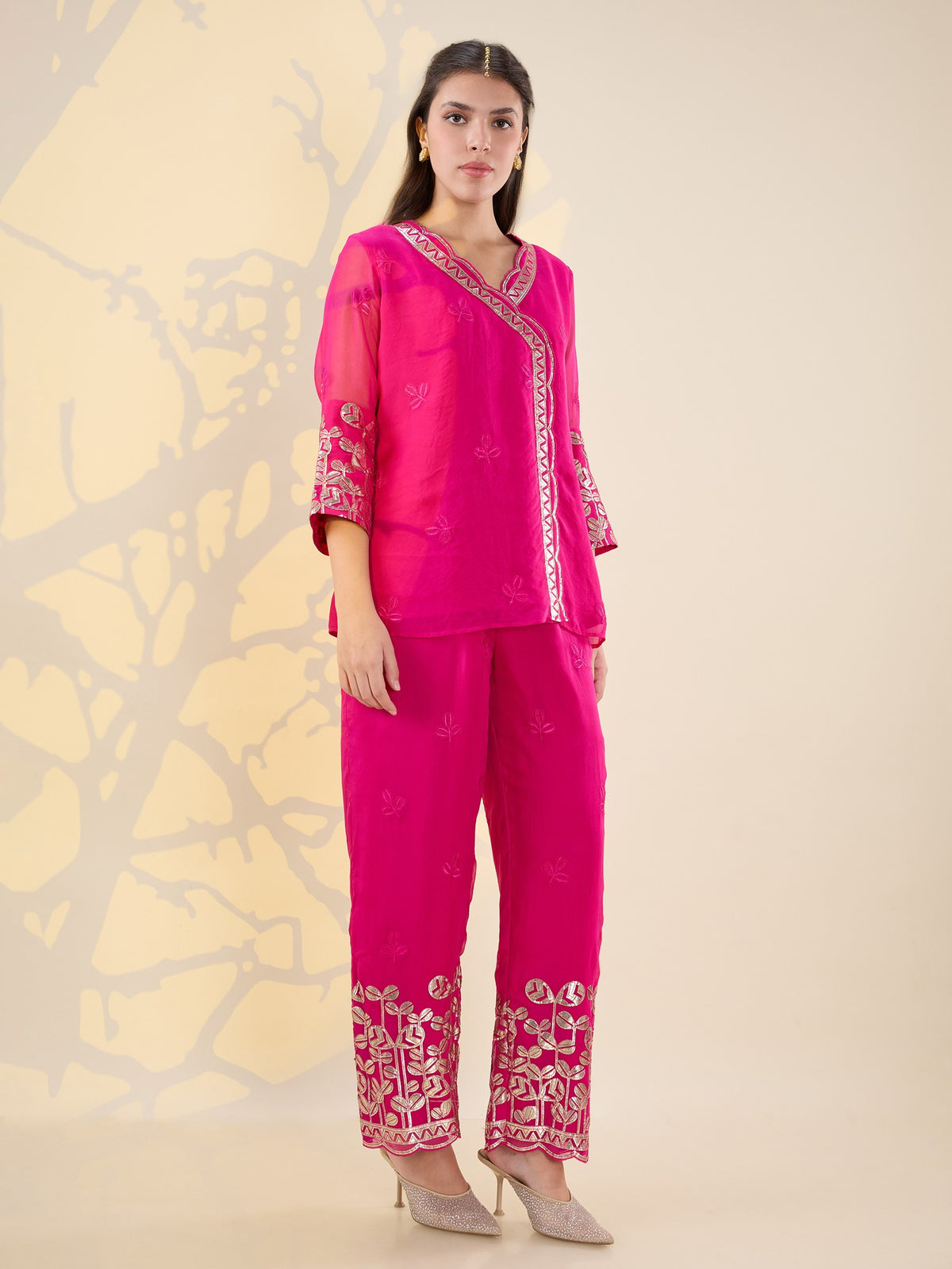 Noor fuscia pink overlap set
