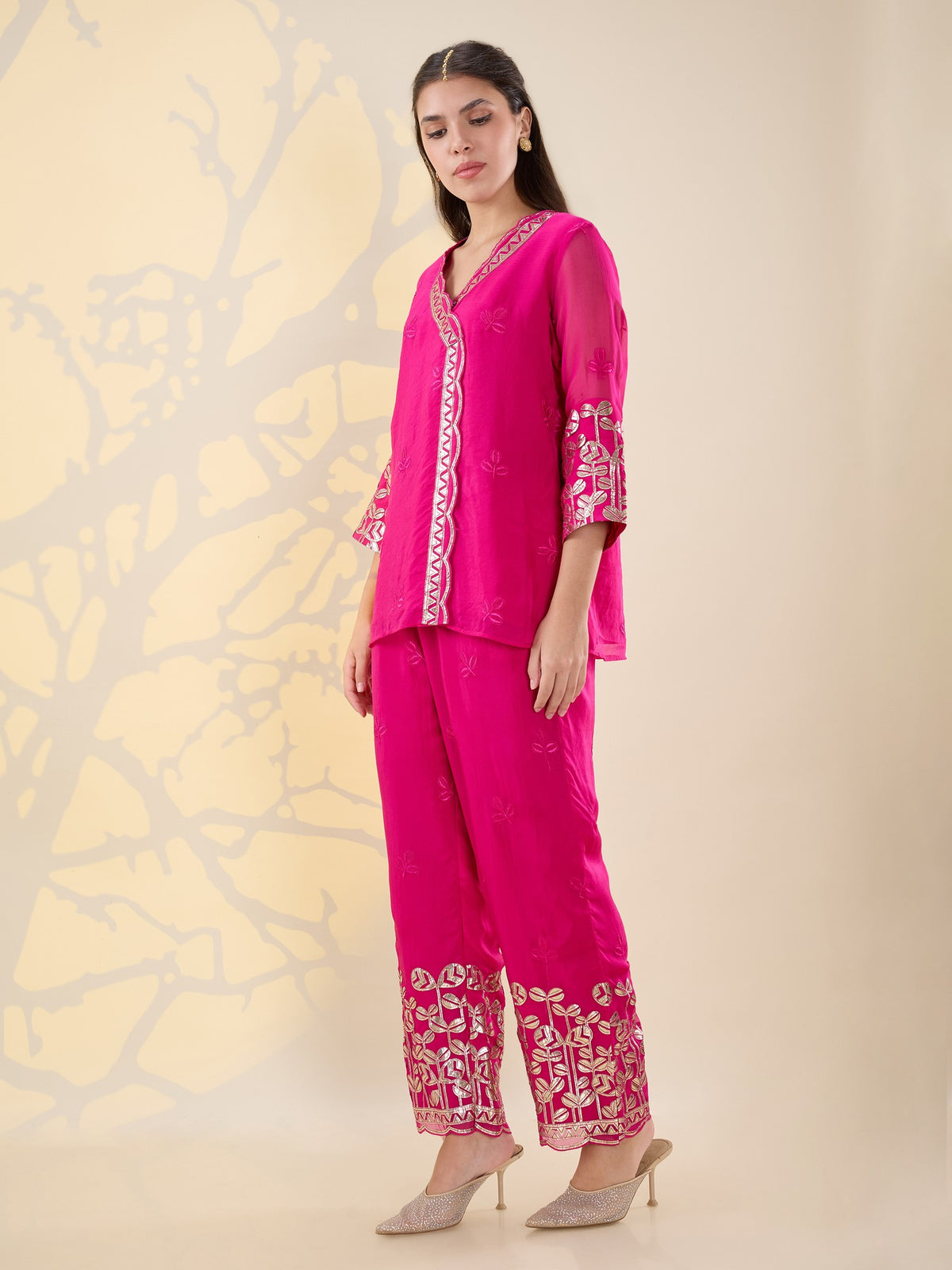 Noor fuscia pink overlap set