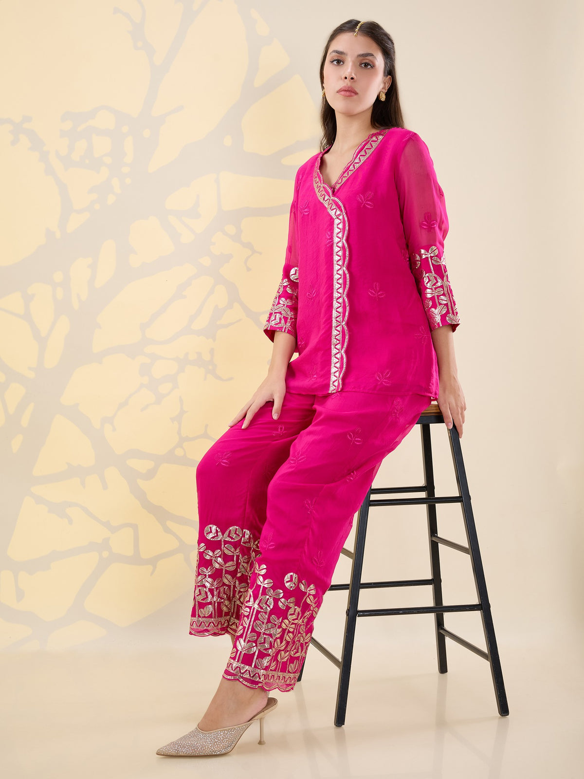 Noor fuscia pink overlap set
