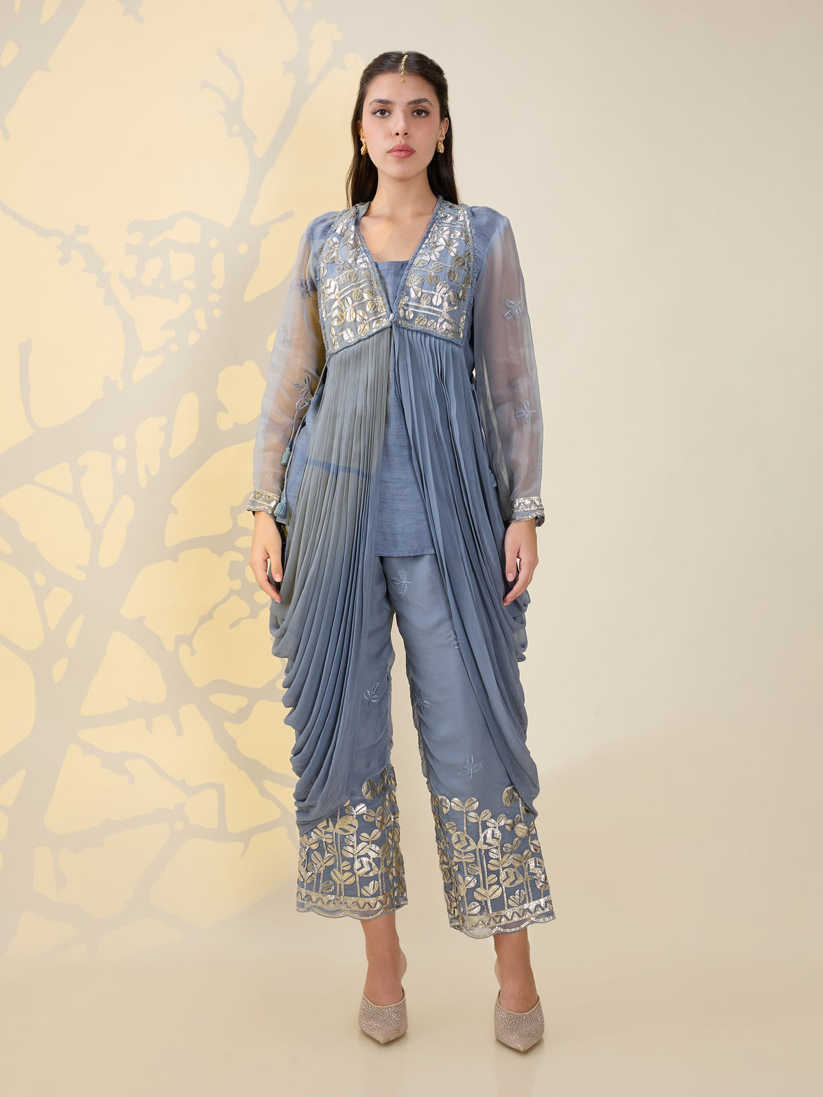 Noor grey drape kurta set
