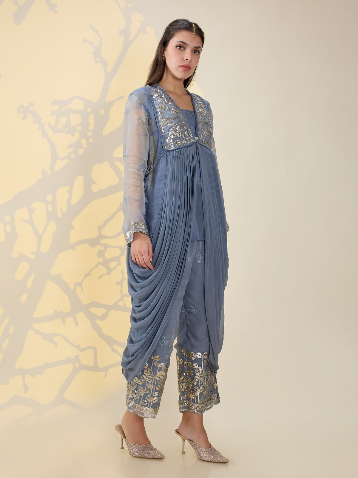 Noor grey drape kurta set