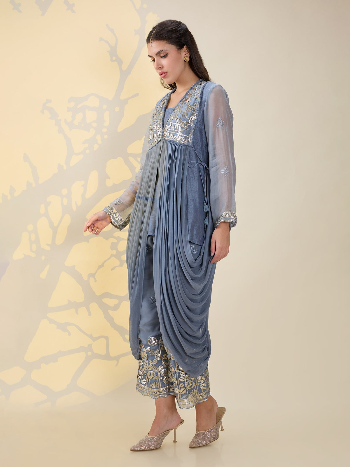 Noor grey drape kurta set