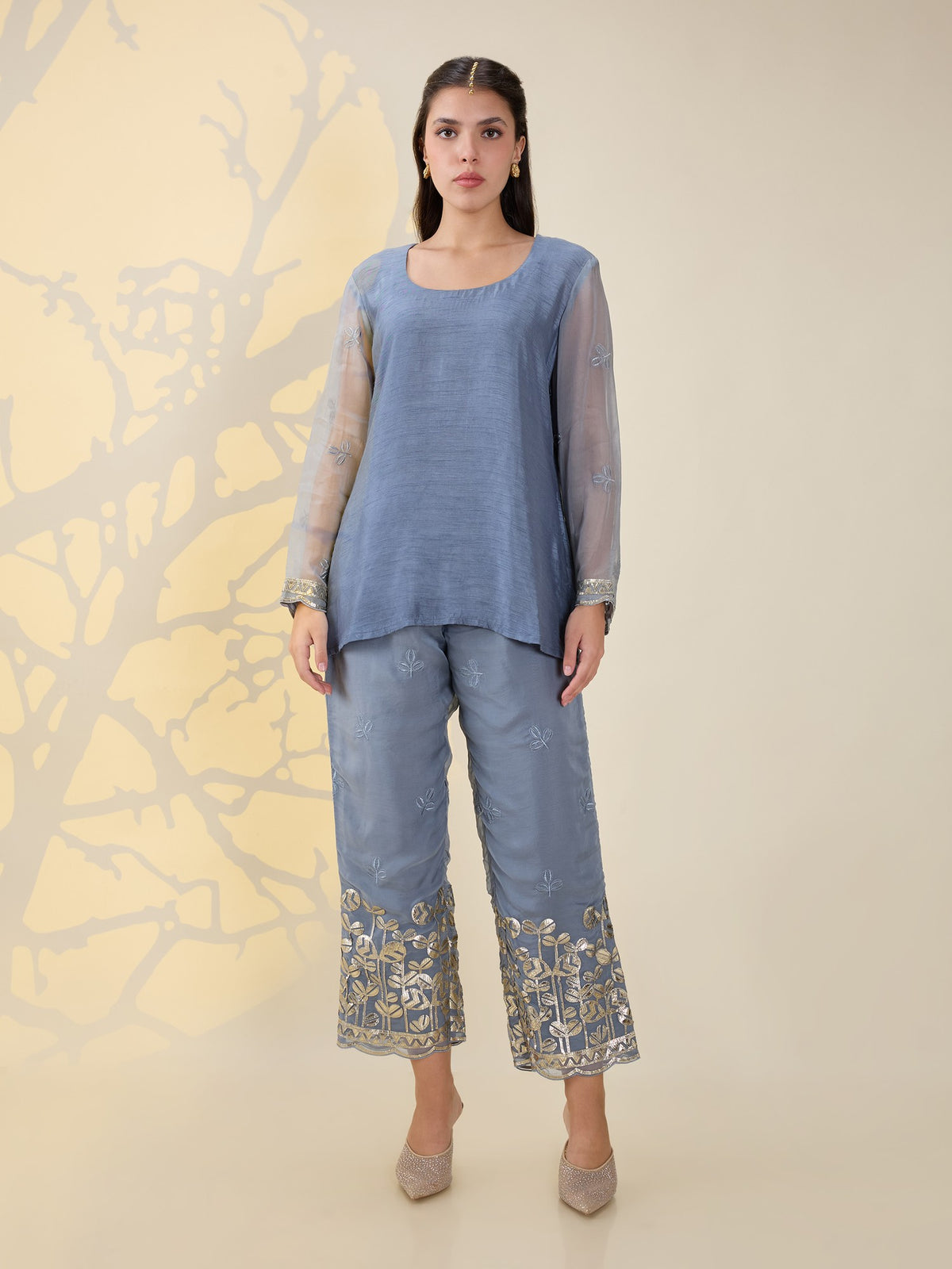 Noor grey drape kurta set
