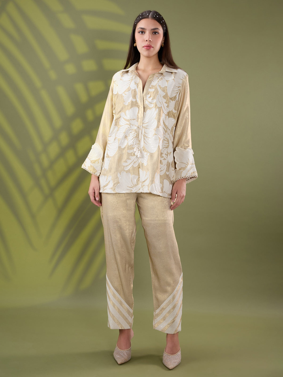 Mehr gold floral embroidered coord set
