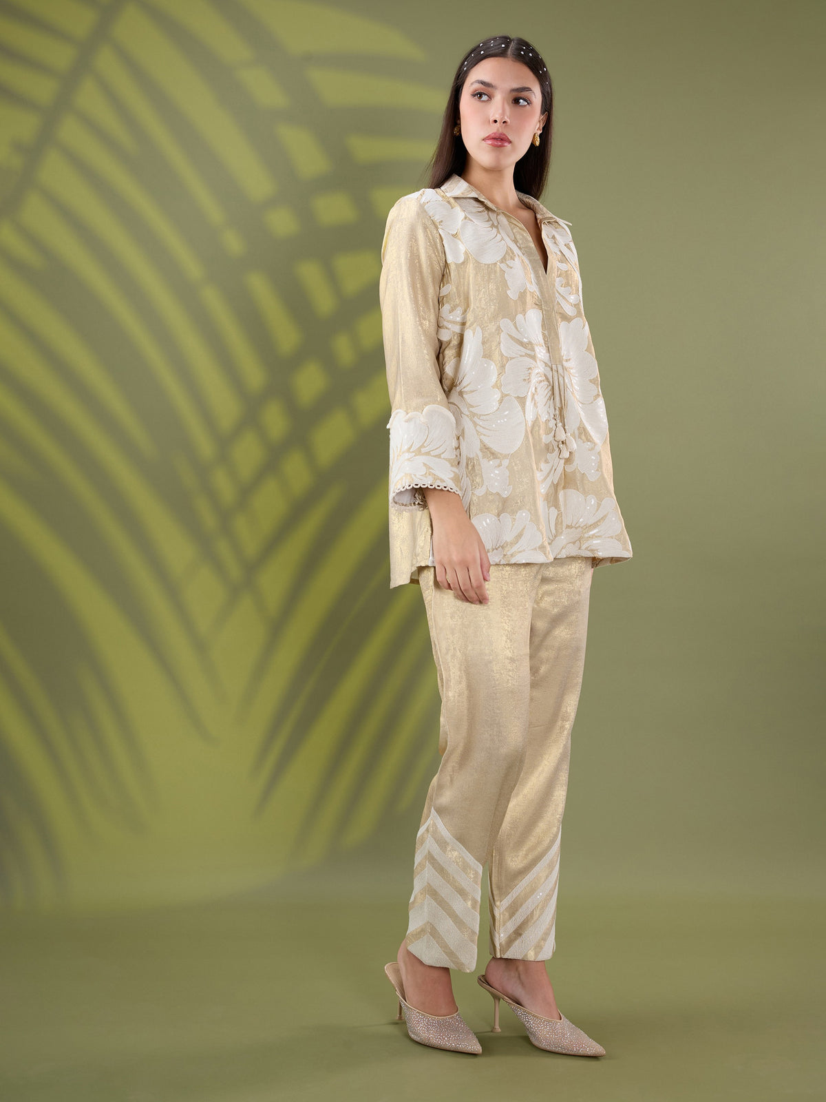 Mehr gold floral embroidered coord set