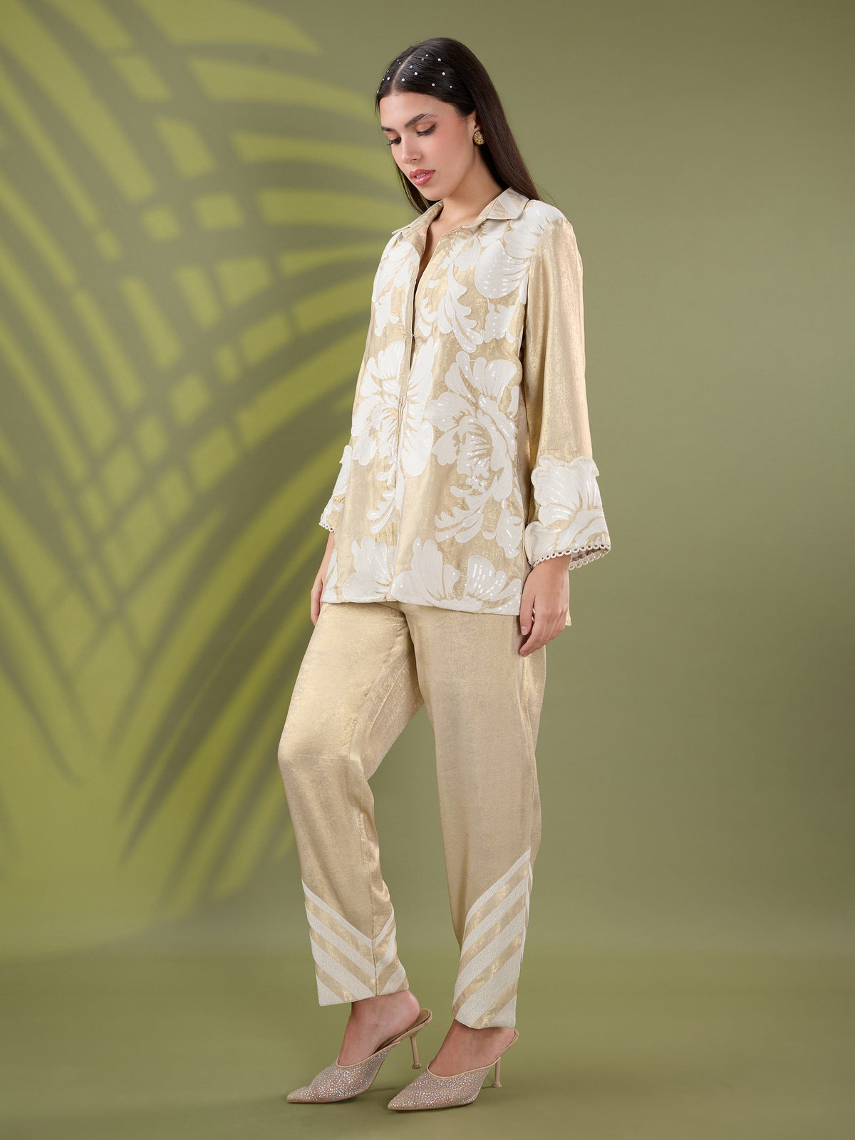 Mehr gold floral embroidered coord set