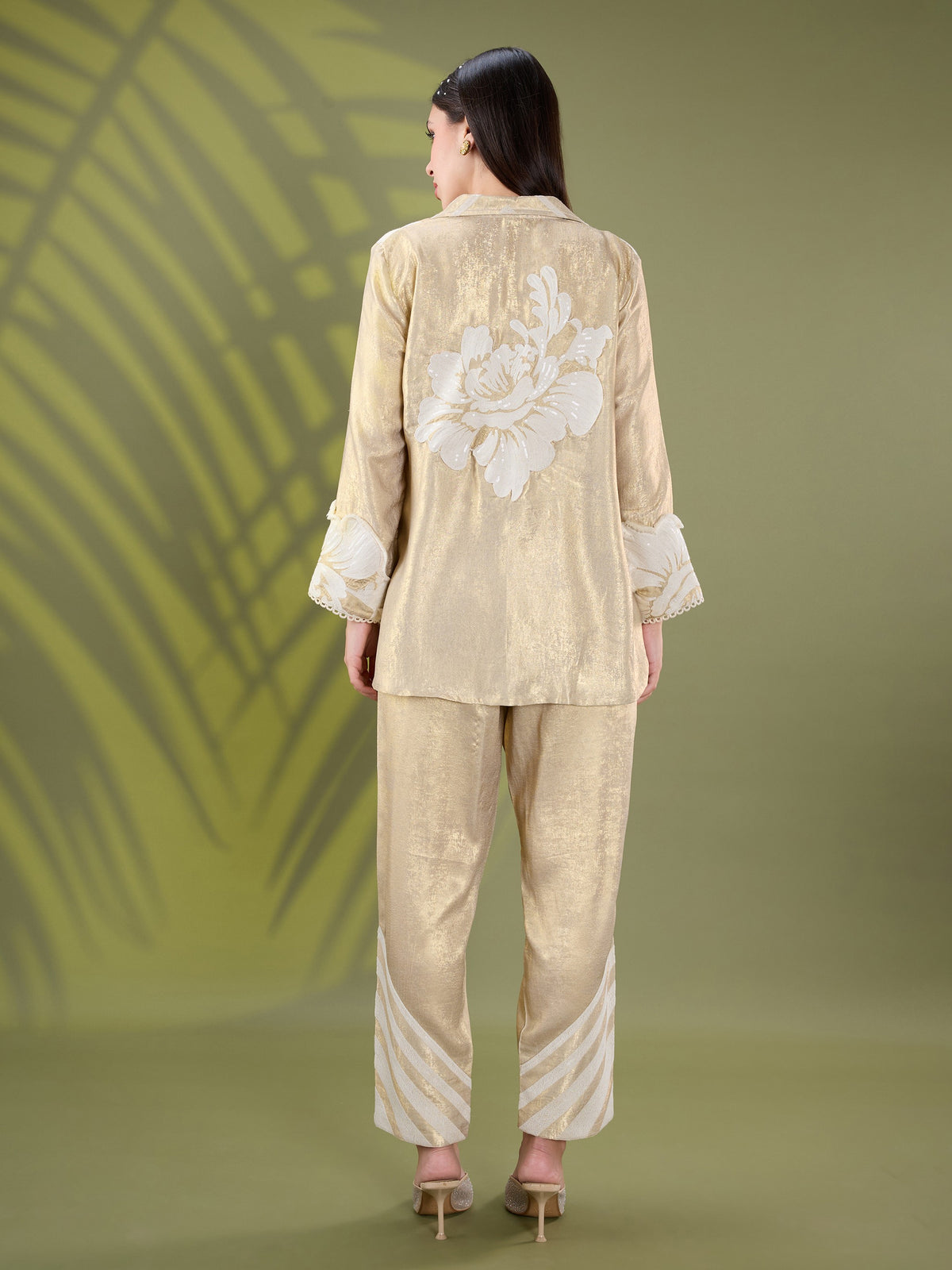 Mehr gold floral embroidered coord set