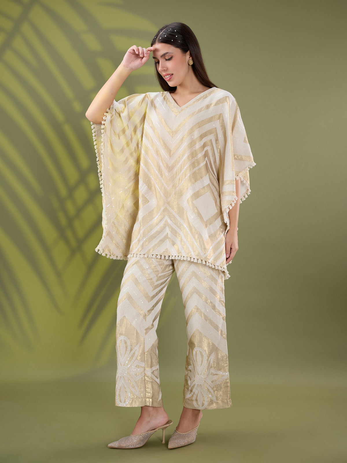 Mehr striped embroidered coord set