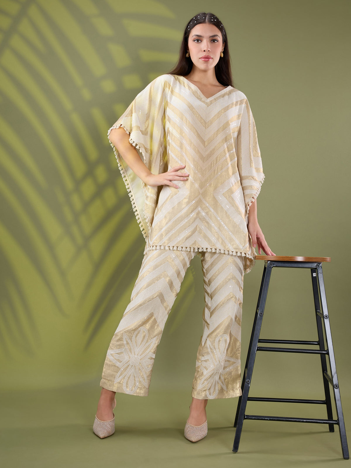 Mehr striped embroidered coord set