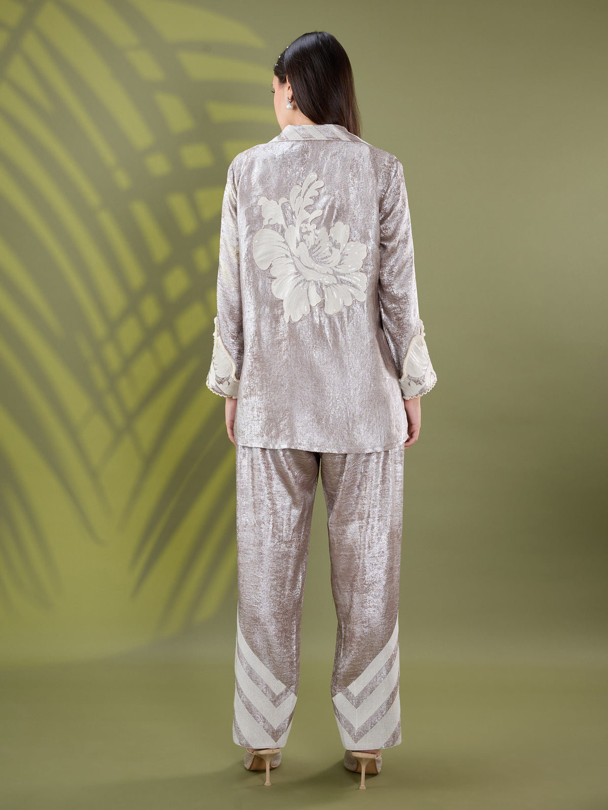 Mehr silver floral embroidered coord set