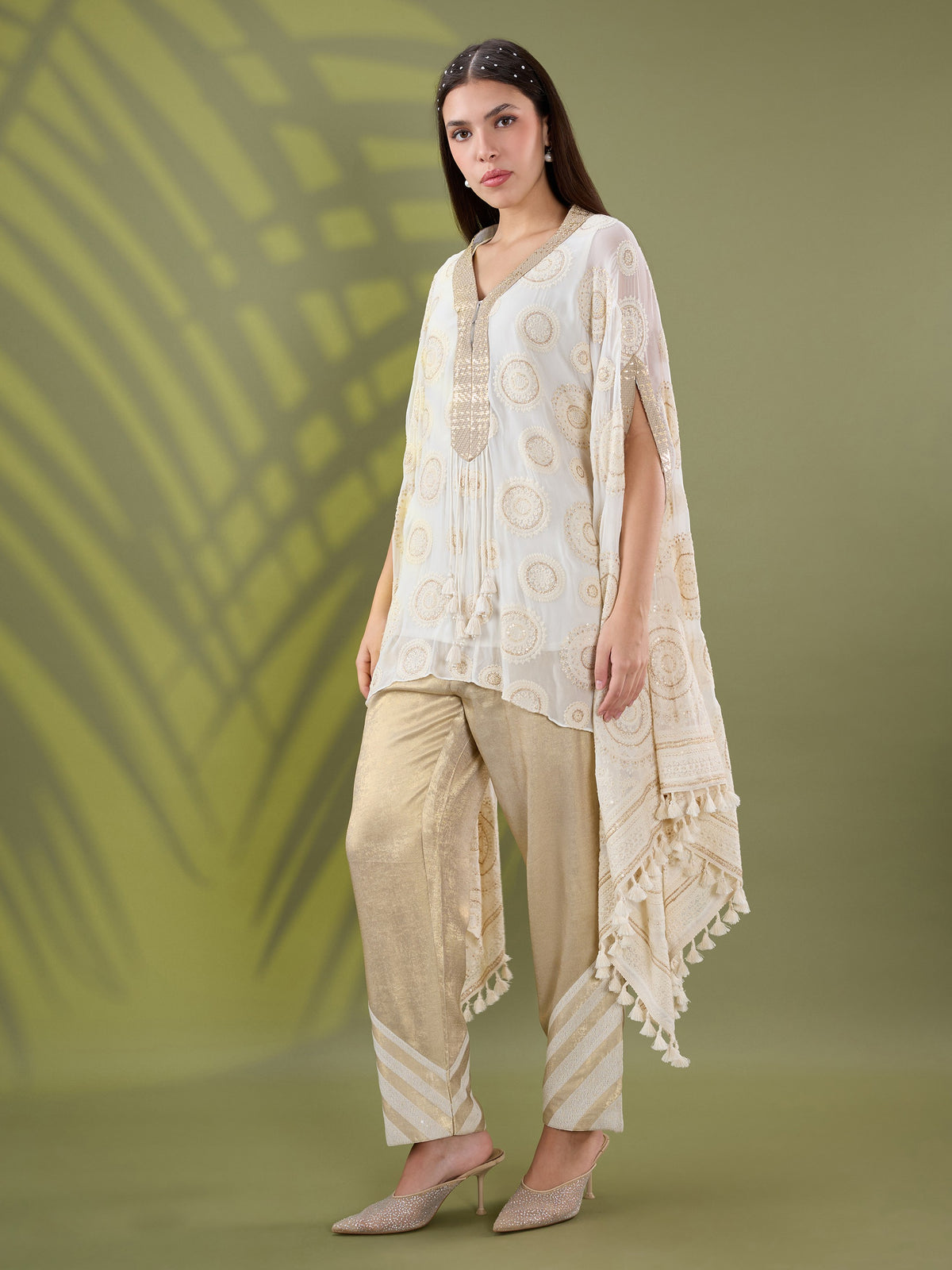 Mehr embroidered cape coord set