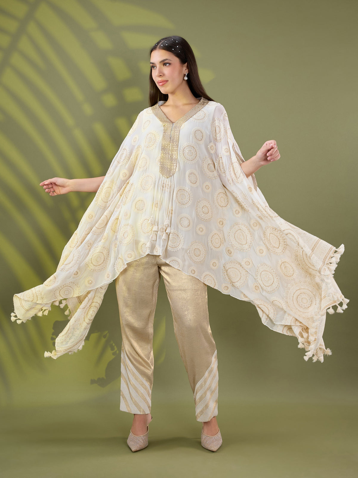Mehr embroidered cape coord set